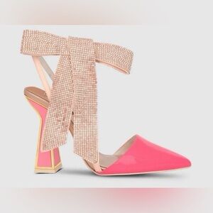 Chic Pink Women's Heels with Rhinestone Straps